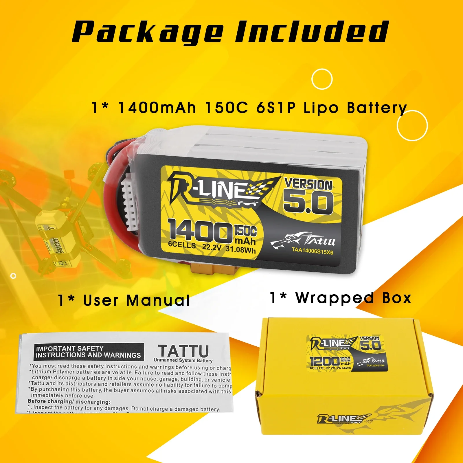 Tattu R-Line 1200mAh 1400mAh 6 - Drone Battery 6S 评论和价格